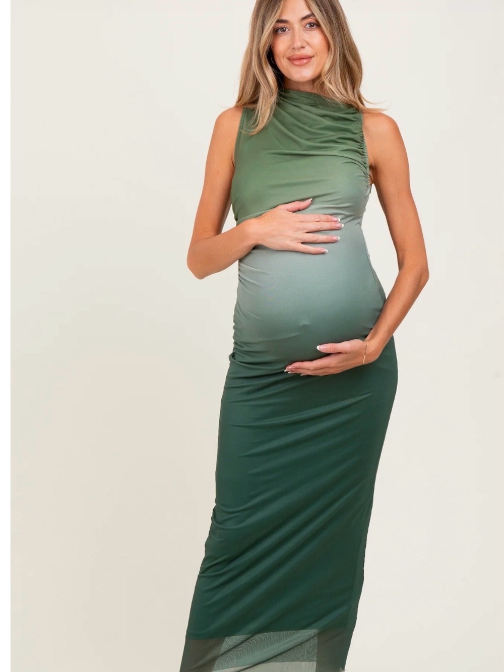Pink Blush Maternity Green Ombre Sleeveless Maxi Dress - Large
